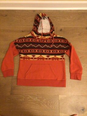 Outback Trading Co. Men's Orange Hooded Sweatshirt with Aztec Pattern